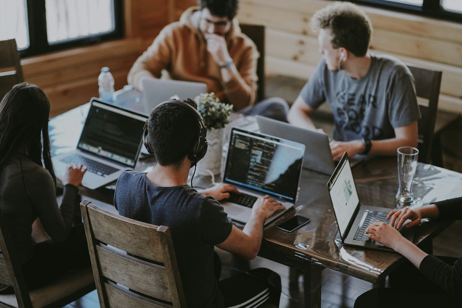 A team working together around a table